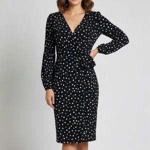 London Times Colorful Multi Polka Dot Long Sleeve Wrap Dress